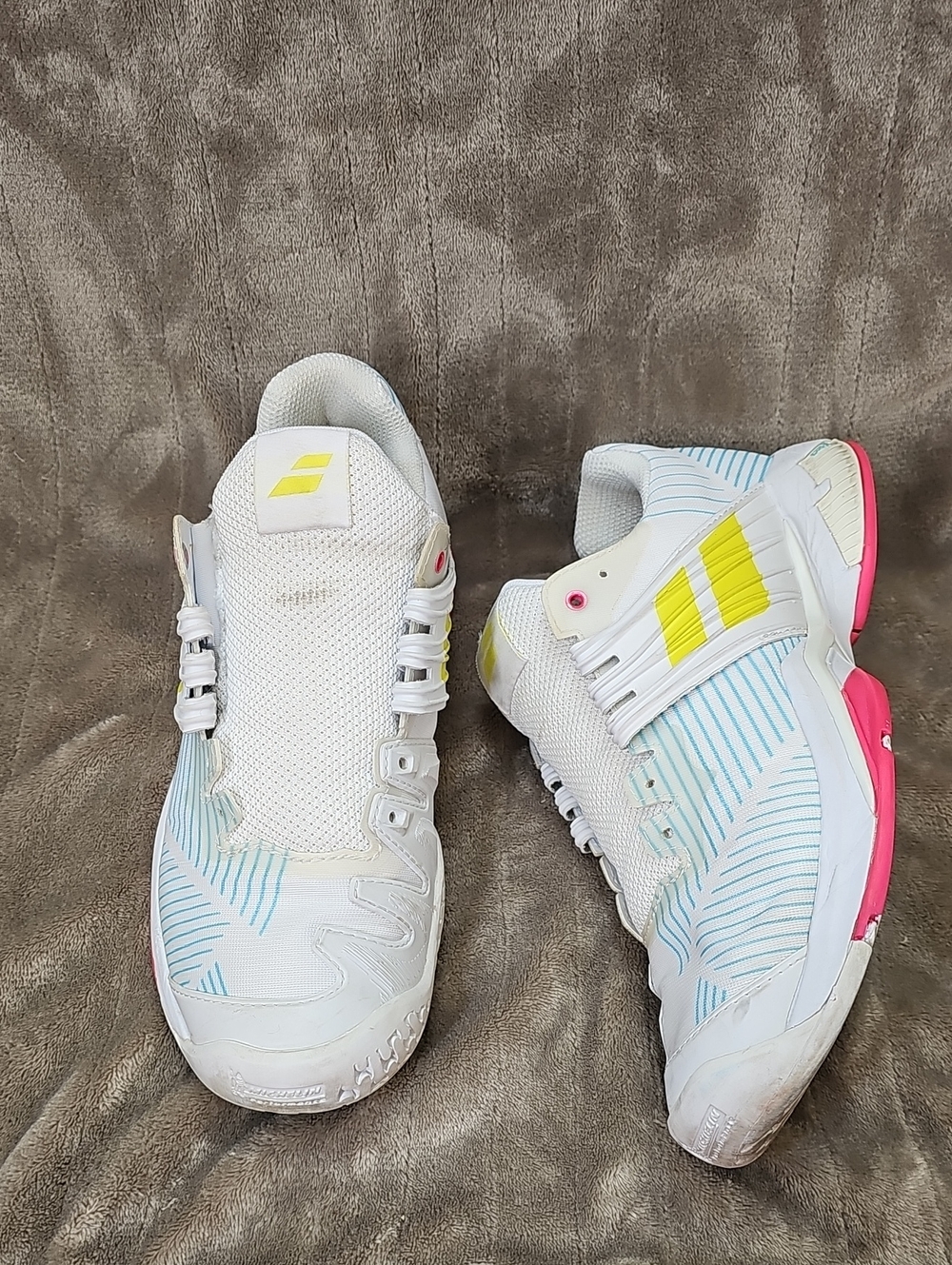Babaton White Athletic Sneakers with Yellow & Pink Accents